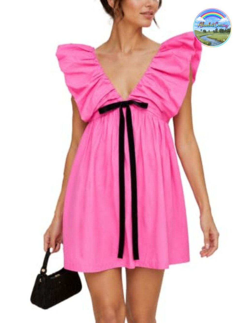 Women's Floral Mini Dress Ruffle Sleeve V Neck Bow Tie Babydoll